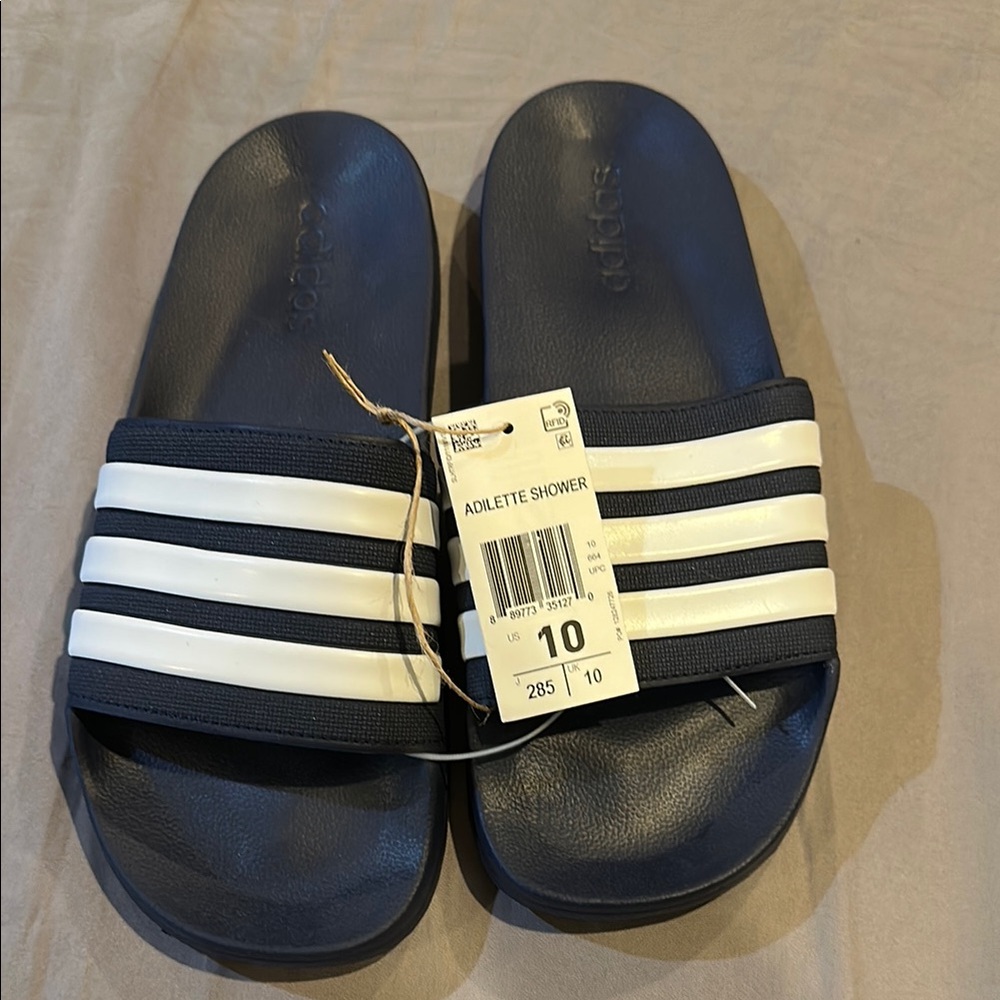 Adidas Dark Blue and White Slide Sandals